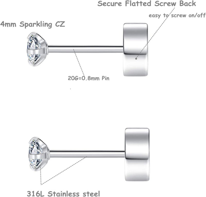 FOSIR 8 Pairs Tiny Flat Back Earrings for Women Men 14K Gold Plated Surgical Stainless Steel Stud Earrings Hypoallergenic Cubic Zirconia Studs Cartilage Earrings 2mm 3mm 4mm - Image 2